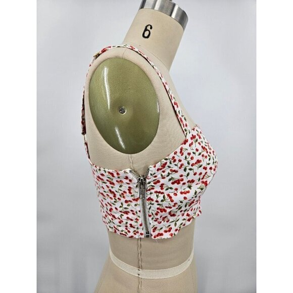 New Flynn Skye Alexis Crop Tank Top Womens S Sweet Cherry Pie Rayon Side Zip - Picture 6 of 7